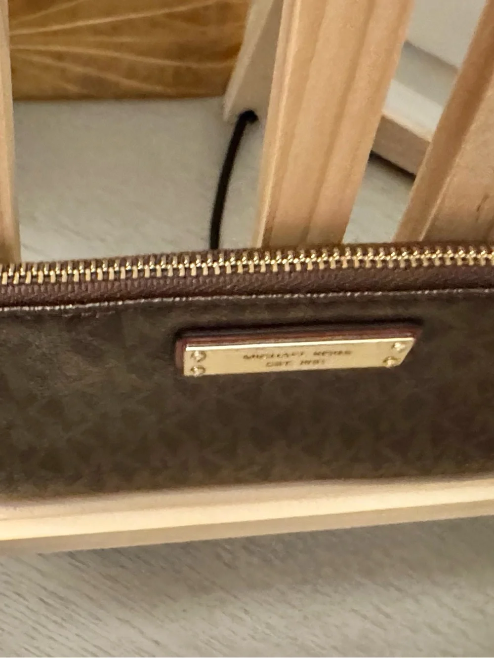 Michael Kors Signature Brown Logo Wristlet Zip Pouch